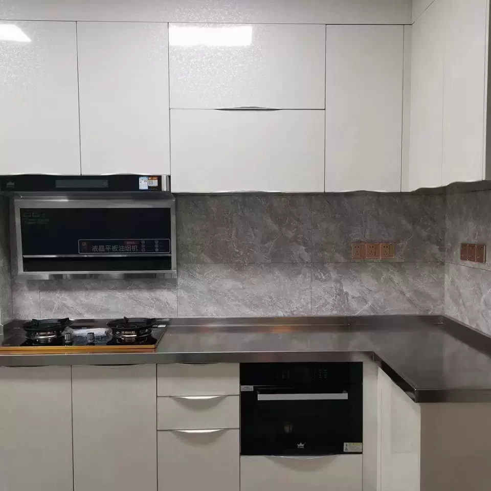 零甲醛304不锈钢橱柜 现代简约开放型玻璃橱柜抗菌防虫家用厨柜