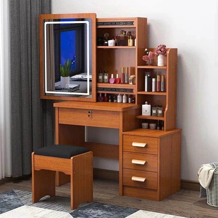 Tocador para apartamentos pequeños, montaje moderno y sencillo, espejo deslizante para dormitorio de princesa, mesa de maquillaje con panel de almacenamiento creativo.