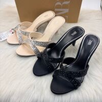 2026 Summer New European and American Style One Belt High Heel Women's Super Fiber Leather Sandals Comfortable and Versatile Sandals