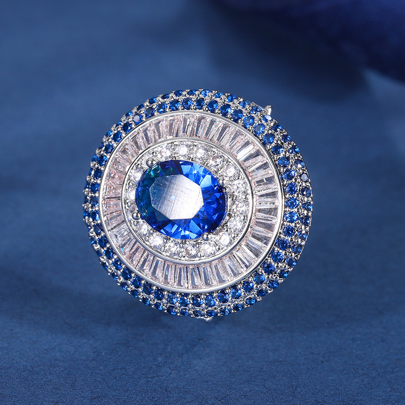 Trang joyería viva cobre plateado oro europeo y americano simulación color tesoro azul real brillante diamante mujeres colgante traje 8*10