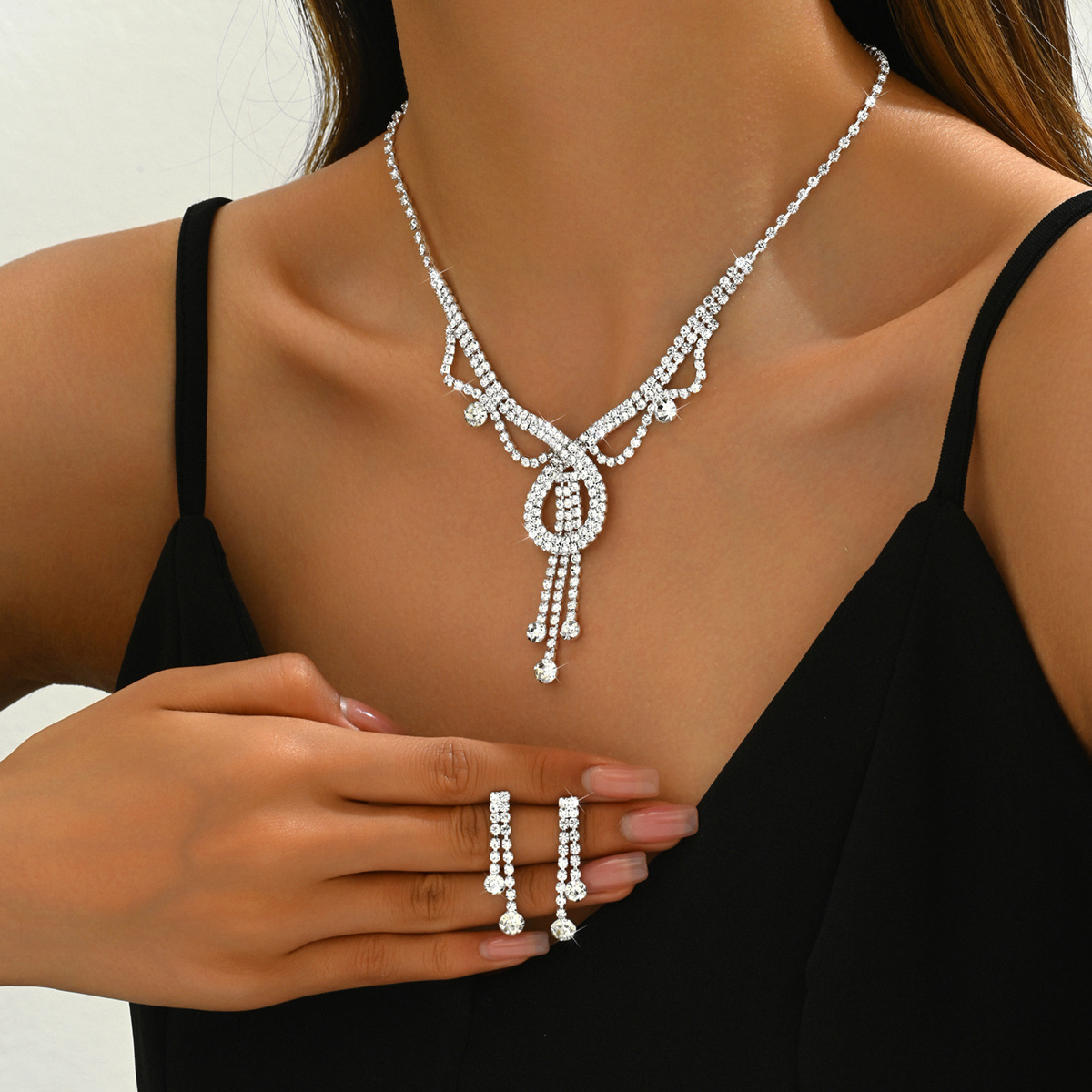 Amazon Venta caliente joyería traje girasol rhinestone collar pendientes joyería hecha a mano accesorios de la boda