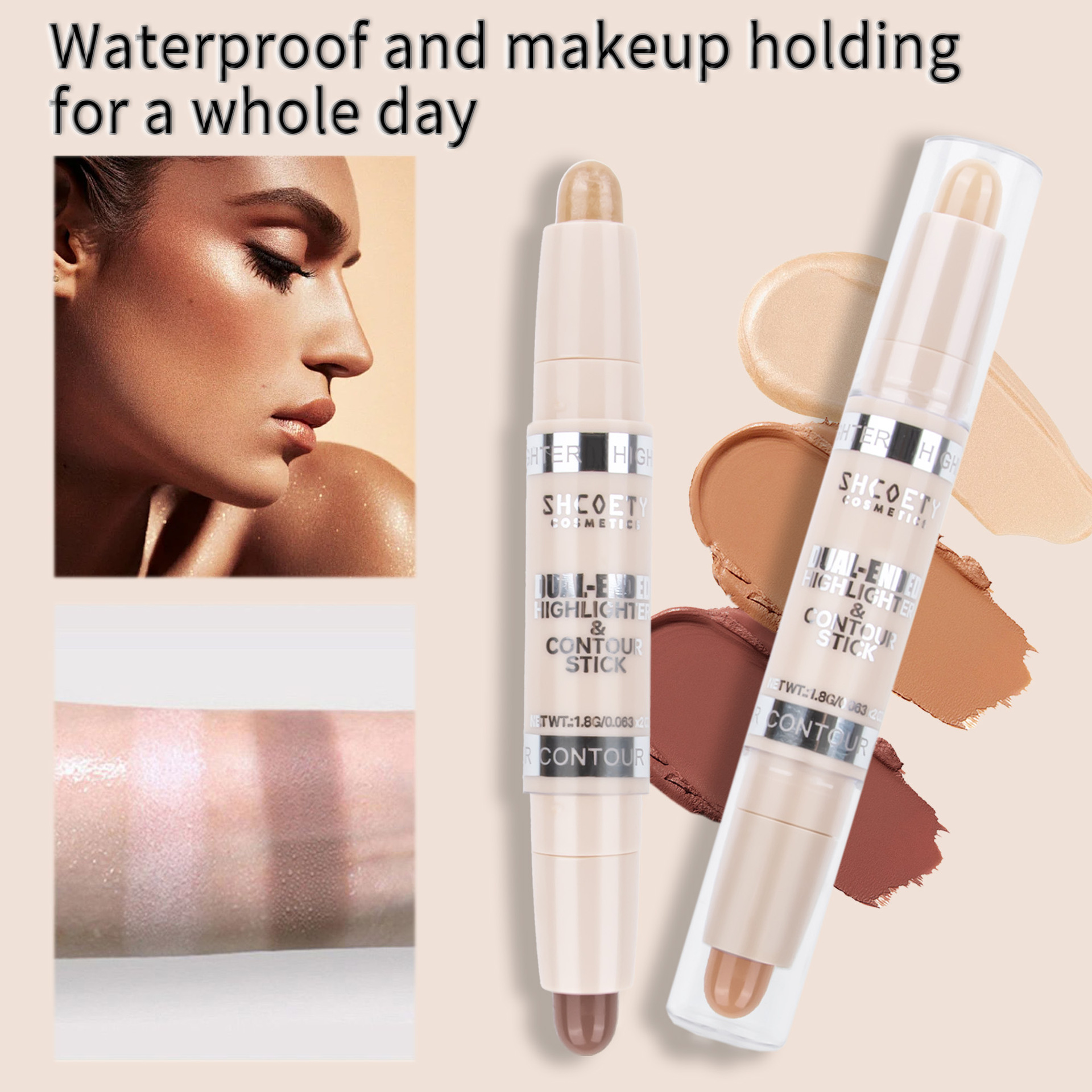 SHCOETY Double-head Contouring Stick, High-gloss stick set, matte three-dimensional Contouring, Nose shadow brightening, Sleeping Pen, Cross-border undefined
