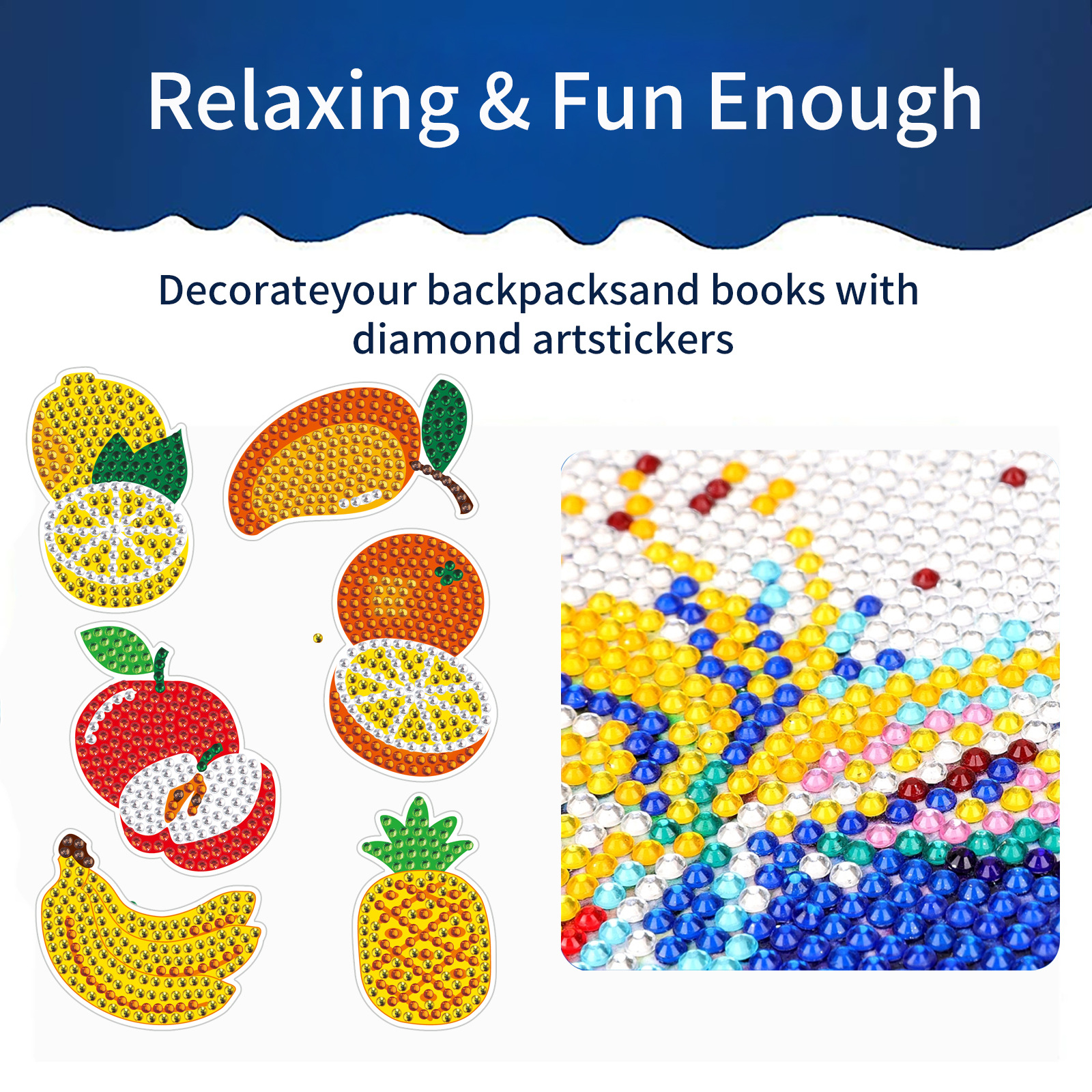 Ventas calientes de dibujos animados de frutas de diamante dibujo aleatorio DIY pinturas de mampostería pegatinas de pared pegatinas hechas a mano pegatinas de niños cristal brillante diamante