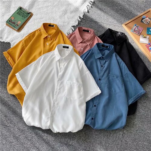 Summer Thin Chiffon Short-Sleeved Shirt Men's Loose-Fit Cargo Half-Sleeve Shirt Men's Korean Style Trendy Half-Sleeve Top