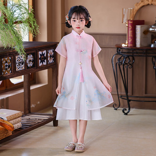 New Chinese Style Girl's Short Sleeve Tang Suit Children's Princess Dress 2025 Summer dress Girl's Hanfu Cheongsam Dress