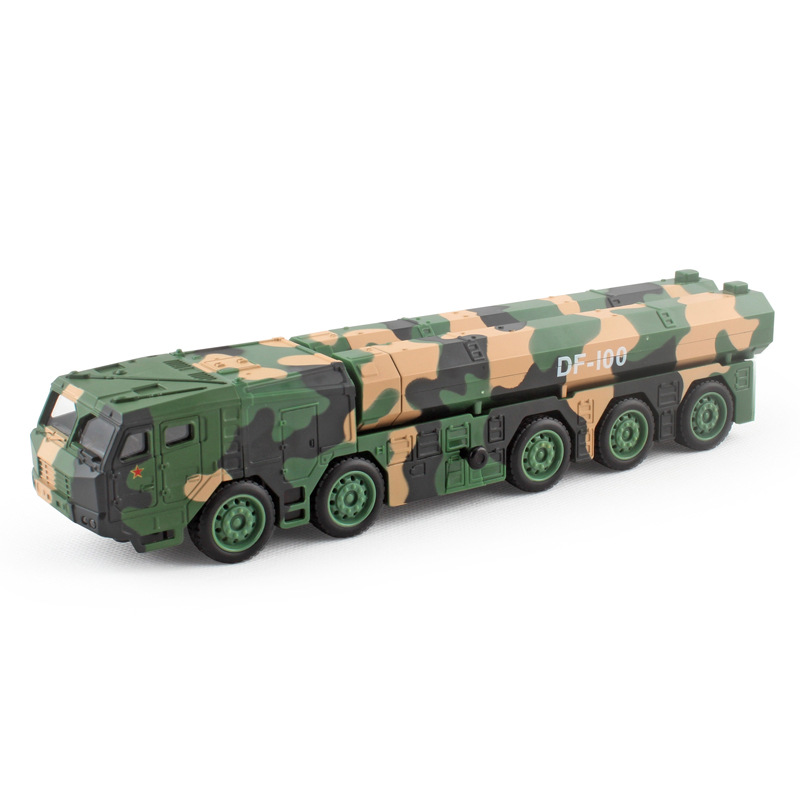 Modelo de vehículo misilero Dongfeng 100 a escala 1:50 con balas lanzables, souvenir conmemorativo militar realista de aleación.