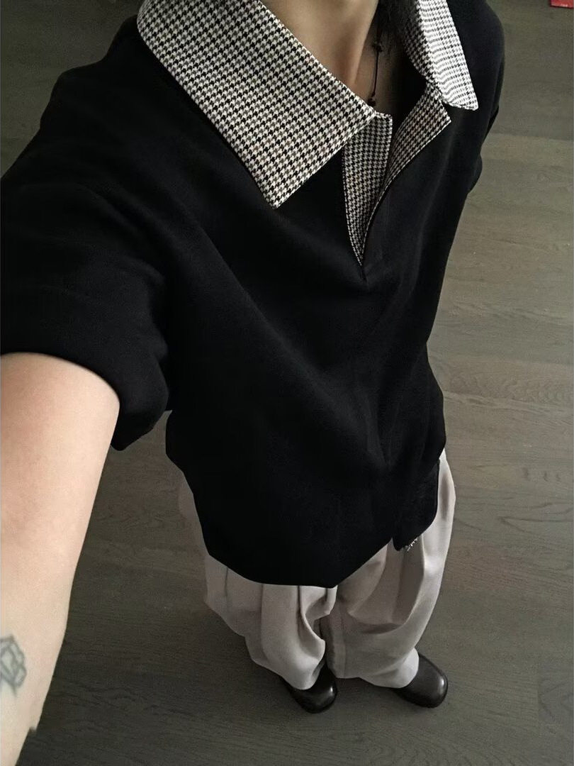Houndstooth Patchwork Short-Sleeve Polo Shirt for Men, Summer American High Street Style, Cleanfit Regular Shoulder Half-Sleeve T-Shirt