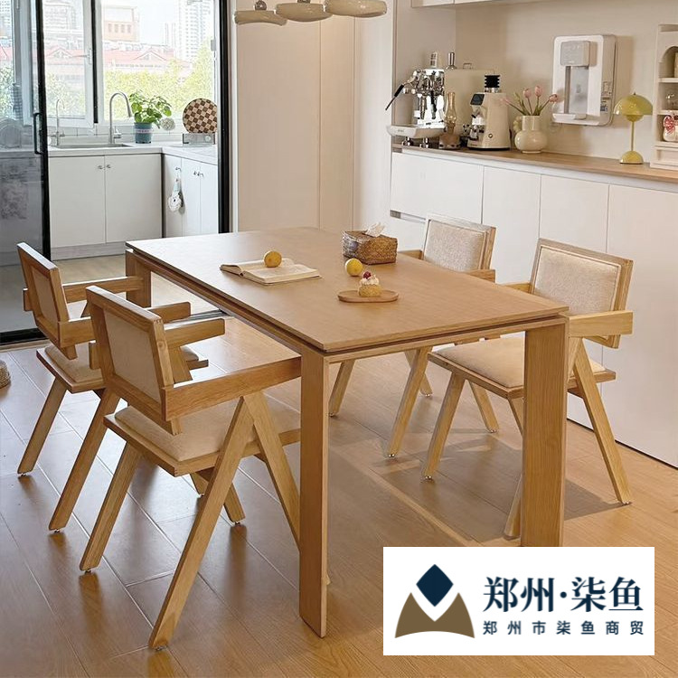 Rectangular Dining Table for Home Small Apartment High-End Elegant New Style Log Style Solid Wood Dining Table and Chairs