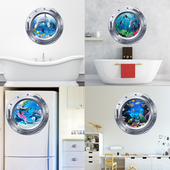 Cross-border new self-adhesive 3D submarine dolphin underwater world wall sticker living room bathroom waterproof decorative painting KS6799