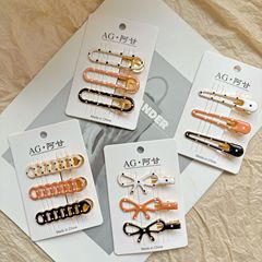 新しいスタイルの水玉模様のアヒルクリップ 3 個 1 カードリボンカーキグラデーション妖精前髪ヘアクリップ卸売