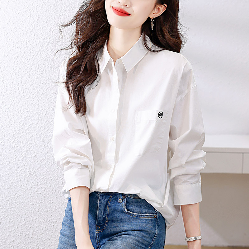 Directo de fábrica puro algodón azul rayas camisa de las mujeres de manga larga otoño nueva suelta adelgazante camisa casual todo-Juego superior