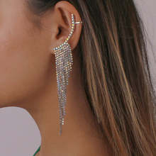 跨境热销欧美对称流苏耳环 个性弧形长款水钻耳饰品耳环earrings