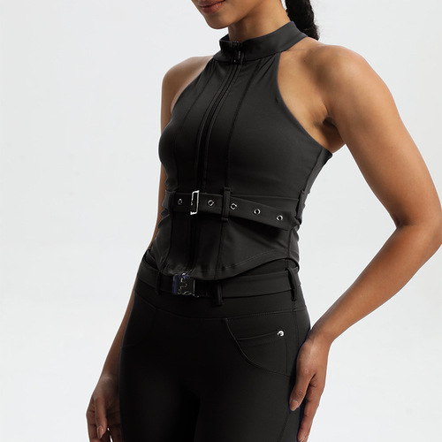Amazon's new motorcycle style cycling sports top women's tight-fitting yoga fitness wear sports bra with chest pads