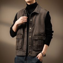 春春秋美式无袖牛仔马甲男潮流户外宽松休闲复古美拉德工装外套男