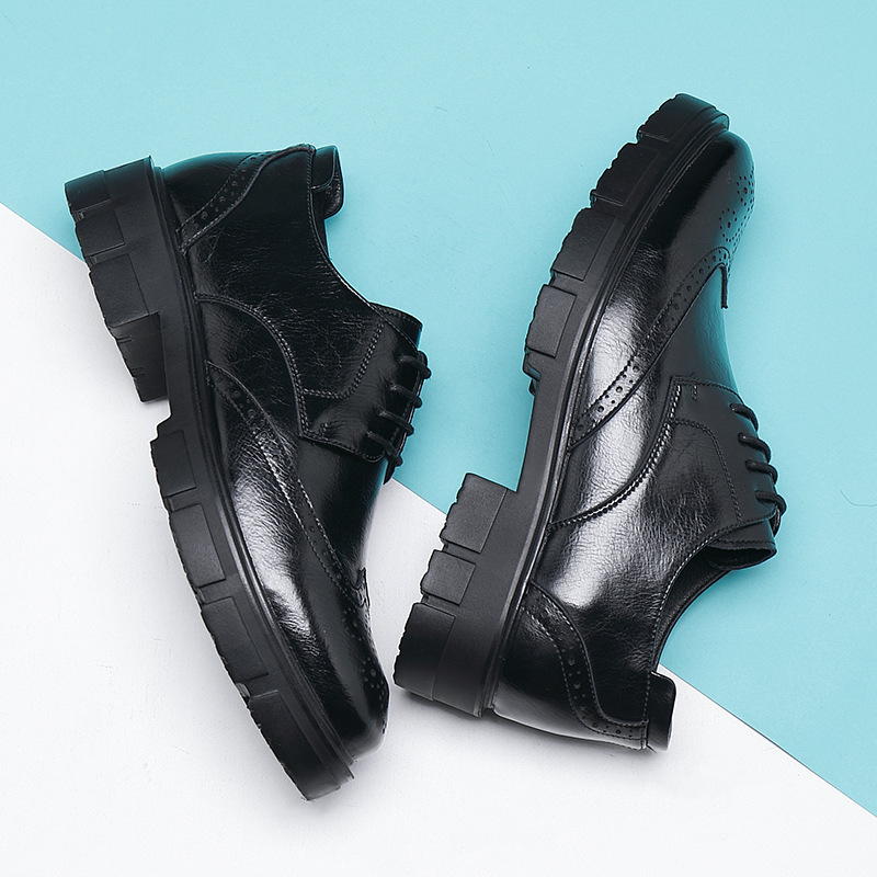 Men's Leather Formal Shoes British Style Height Increasing Brogues_voghion.com