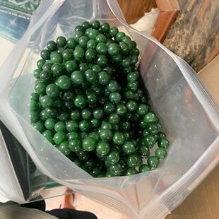 Natural Hotan Jasper Bracelet with Micro Black Dot 16mm Round Bead Bracelet Jade Live Supply Wholesale Green Hanging Ornaments
