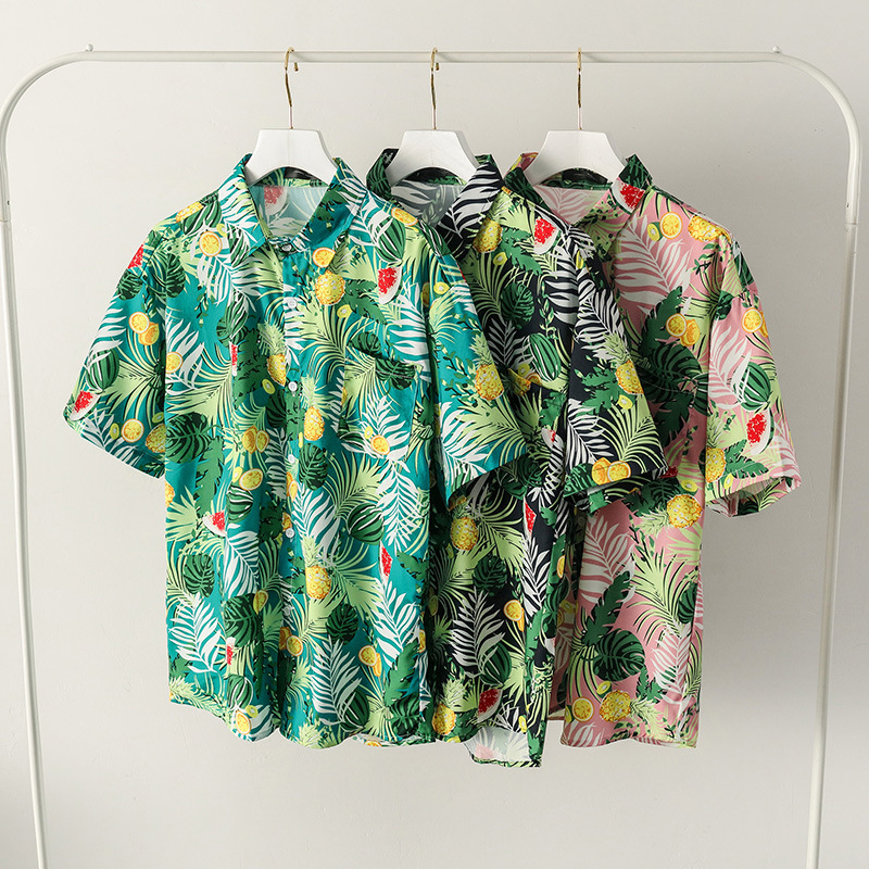 Hawaiian Floral Print Shirt For Men Short Sleeve Trendy Loose Fit Summer Versatile Couple Style Casual Clothing_viptrois.com