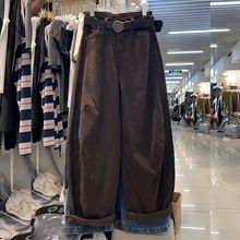 复古咖色牛仔裤女秋冬新款大码胖mm宽松显瘦小个子工装直筒阔腿裤