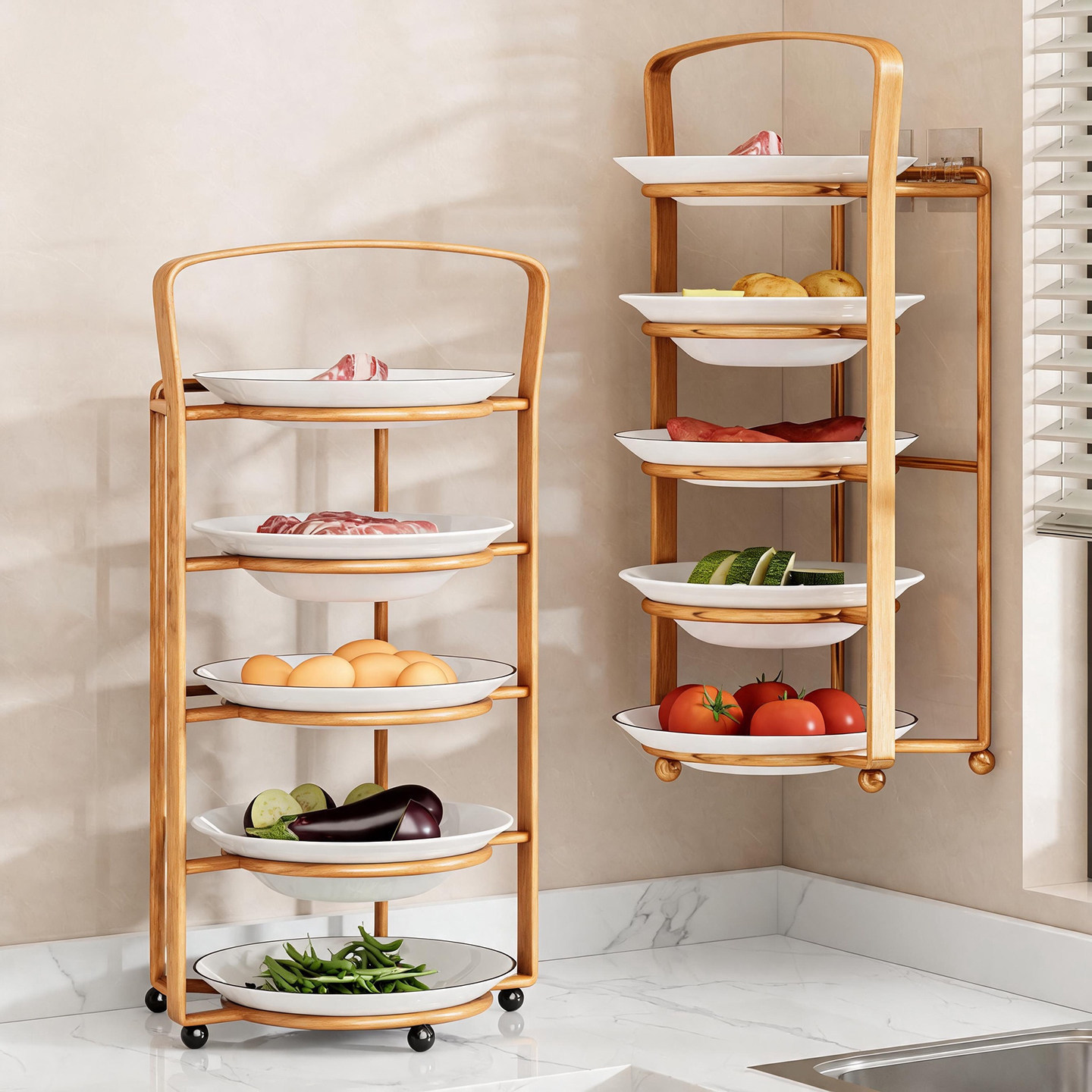 Kitchen prep shelf, multi-functional countertop organizer for storing ingredients and dishes, multi-layer storage rack for household use