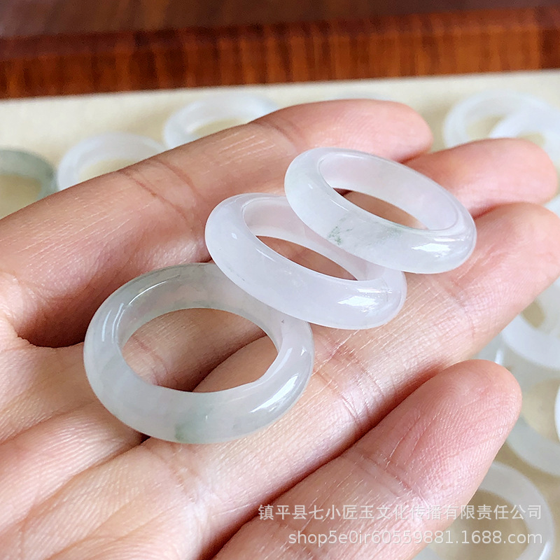 天然金丝玉天山翠戒指手饰 飘花玉石素圈指环中国风圆环配饰跑环