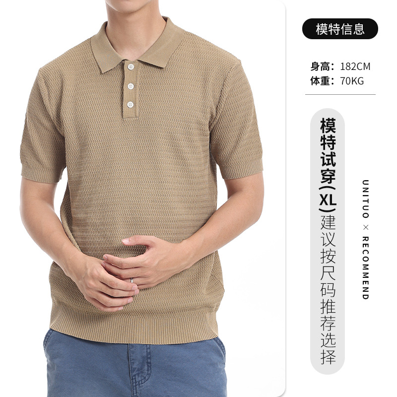 Hombres de alto nivel, camiseta de polo de hielo de punto, camiseta de verano de negocios, camiseta casual, ropa de hombre