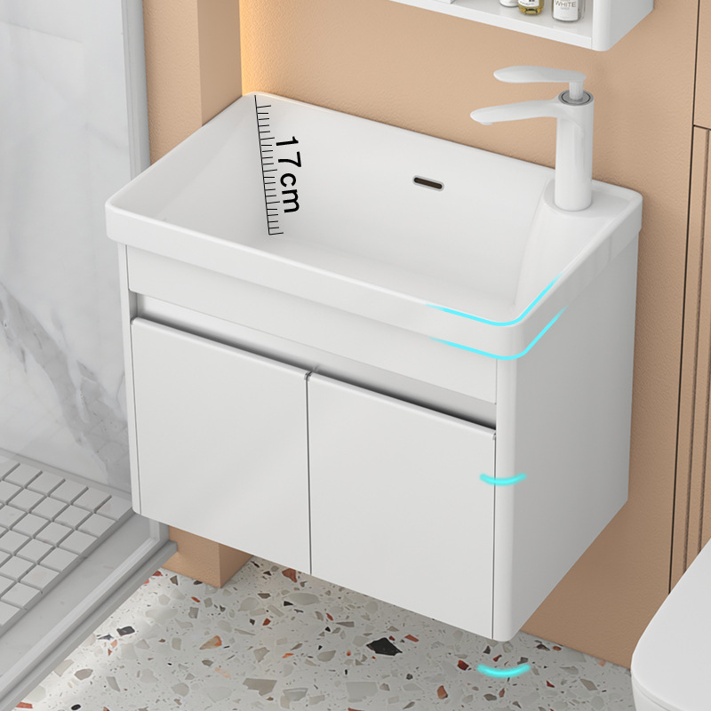 armario de baño de arco de acero inoxidable pequeño tipo cerámico lavabo integrado pequeño tamaño lavabo armario combinado lavabo