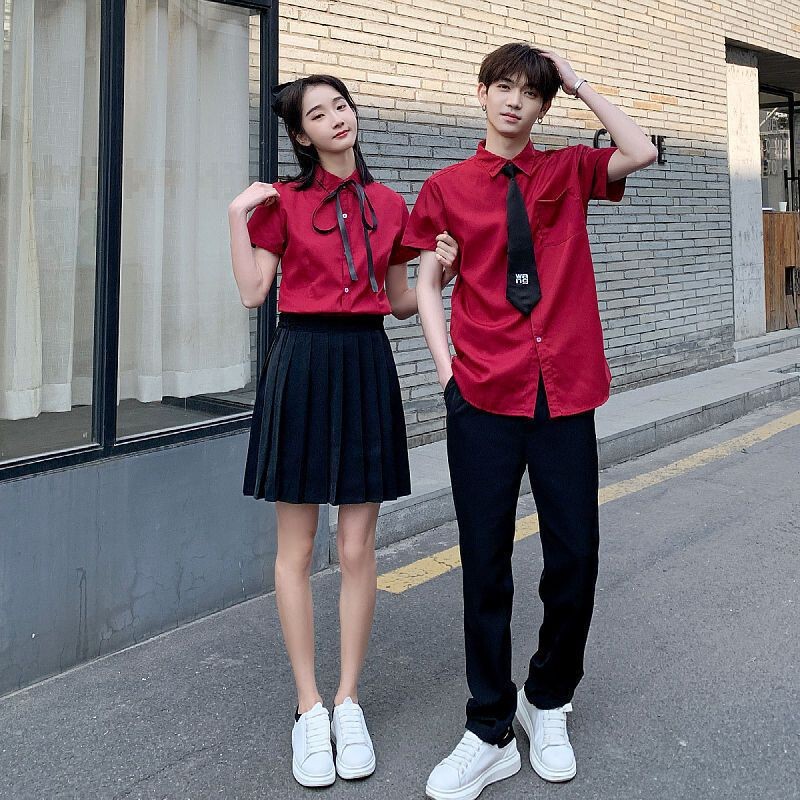 学院風制服運動会学生大合唱団クラス服中学高校セットの赤い韓国版公演服|undefined