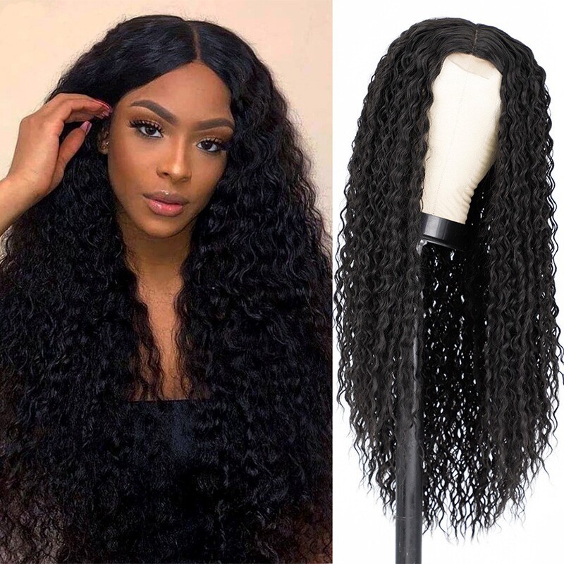 European and American wig ladies long curly hair African small volume black fluffy chemical fiber hair headgear factory wholesale a generation of hair