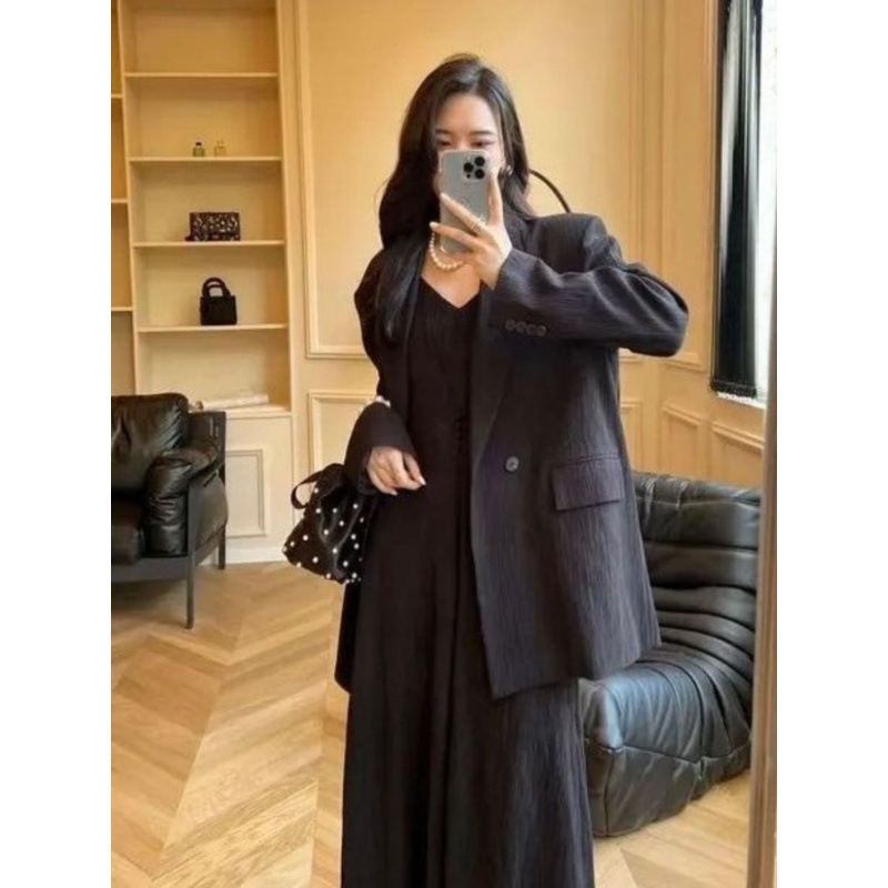 新品感西装套装女春秋新款休闲吊带裙西服外套气质显瘦两件套|undefined