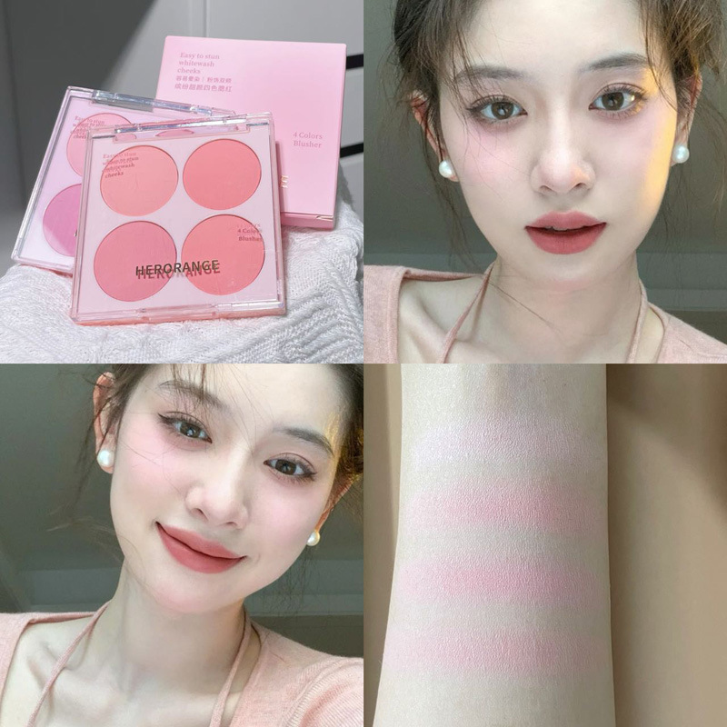 HERORANGE colorido dulce de cuatro colores rubor natural llano mate reparación Blush placa blanco Rouge