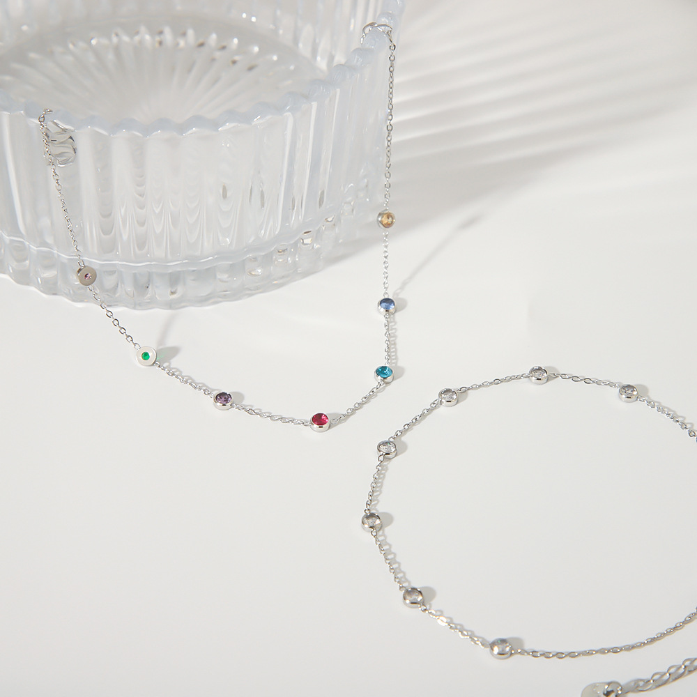 French ins venta caliente titanio acero redondo color circón tobillera femenina 18k personalidad de acero inoxidable adorno de pie joyería de dopamina