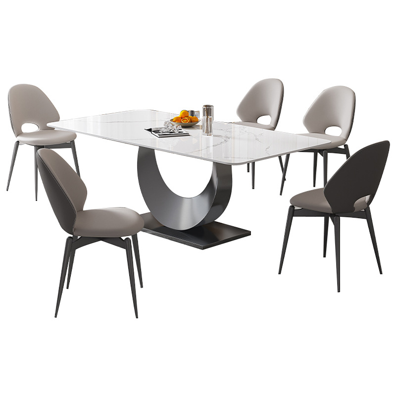 Luz de lujo de alta gama placa de roca rectangular mesa de comedor sala de estar moderna mesa de comedor de acero inoxidable simple combinación de mesa y silla