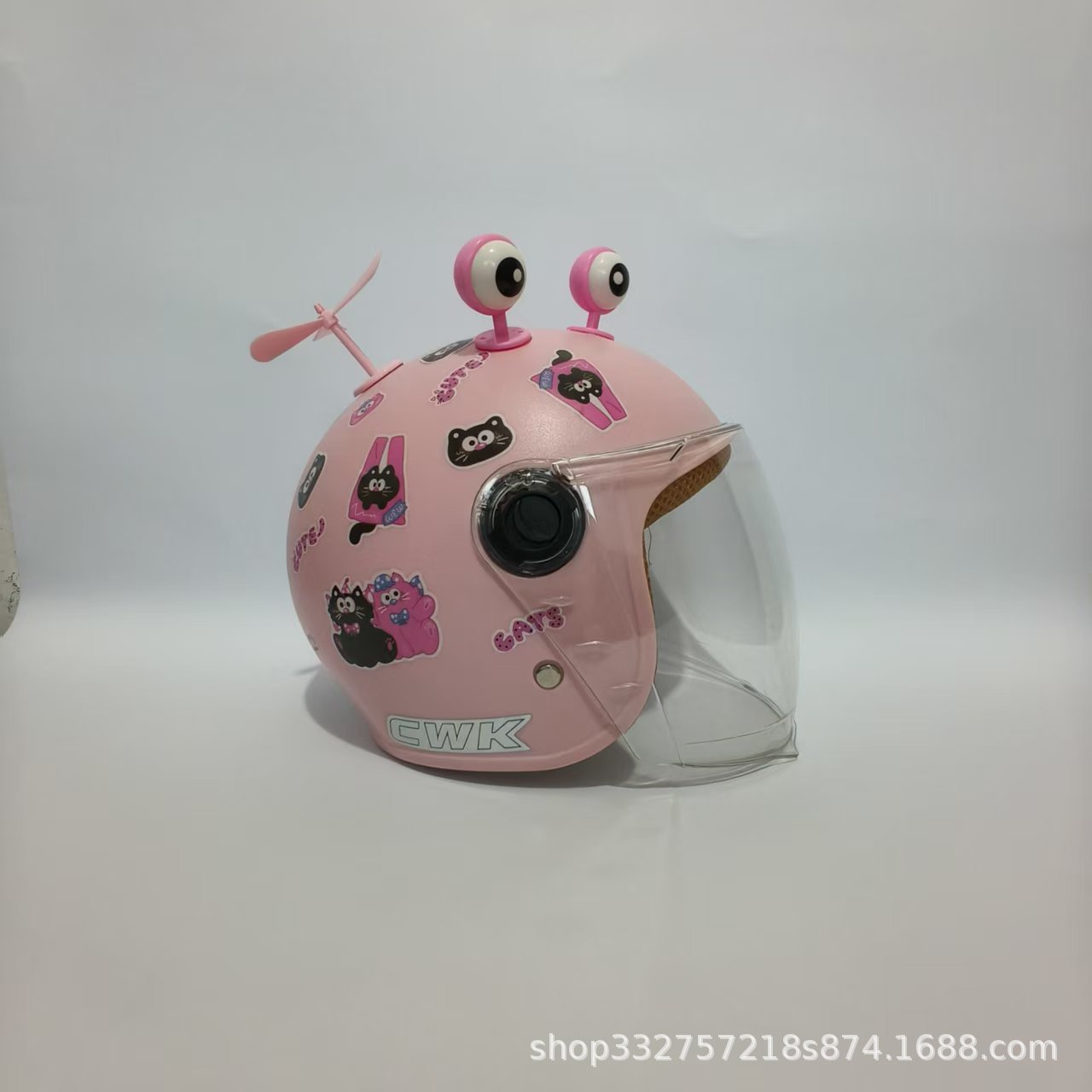 Motuoche – Motosiklet kaskı (dəbilqə) Year Old Baby - peach-pink-black-pink-cat-transparent-long-visor-pink-eyes-pink-windmill-3c-children-1-6-years-old-wl07