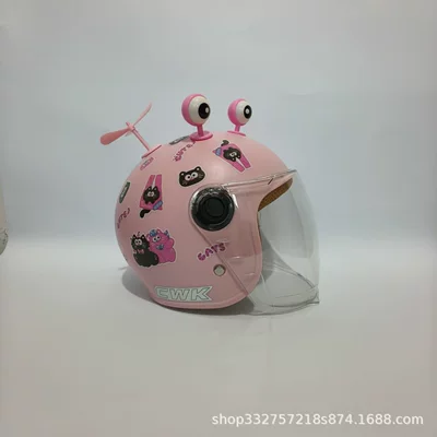Motosiklet kaskı (dəbilqə) Safety Helmet for Babies Aged 1-6 Years - peach-pink-and-black-pink-cat-transparent-long-mirror-pink-eyes-pink-windmill-3c-children-1-6-years-old-wl07