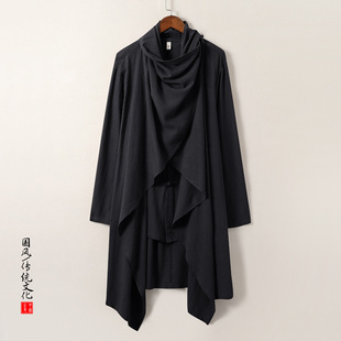 Autumn and Winter new Chinese style linen trench coat Hanfu Jushi trench coat men Tang suit ancient style meditation fake two-piece shirt men
