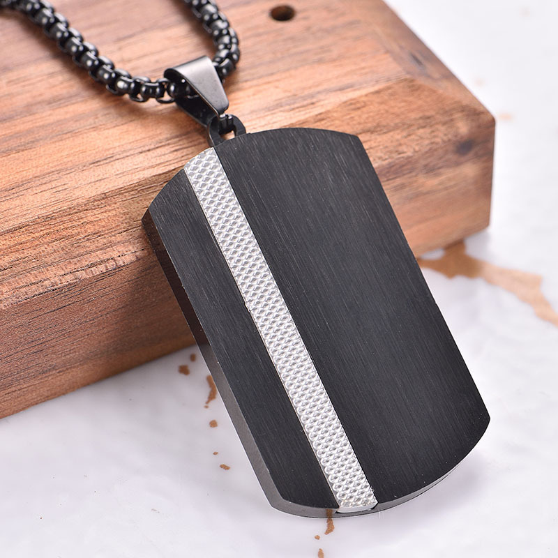 Manufacturers cross-border supply men's brushed check two-color military pendant plated stainless steel necklace logo supply