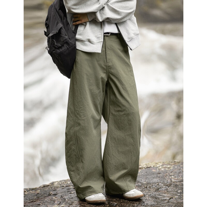 Mountain-Style Outdoor Silhouette Casual Pants, Autumn Style, Segmented Patchwork, Pleated Scimitar Pants, Vintage American-Style Long Pants Q