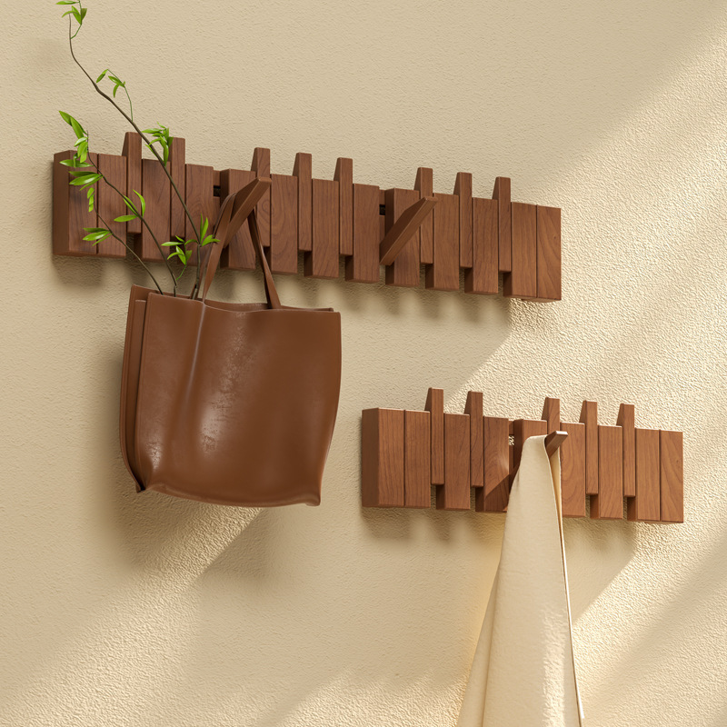 Piano Key Coat Rack Solid Wood Wall-Mounted Clothes Rack Multi-Purpose Simple Modern Style Clothes Rack Without Drilling