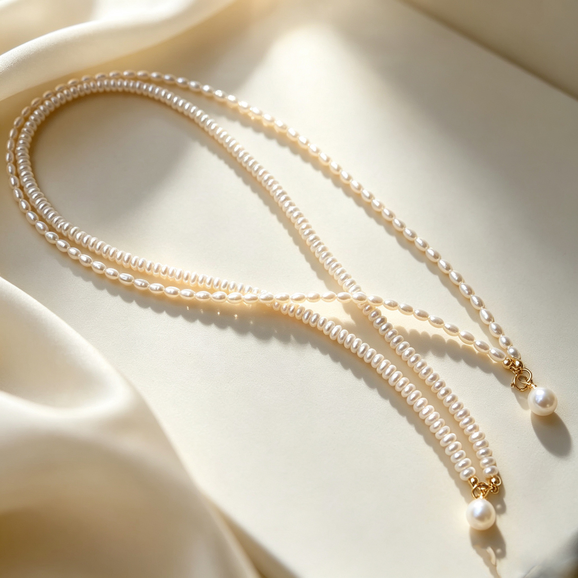 Natural freshwater small pearl necklace, 14K gold-plated, simple and elegant, niche collarbone chain for women, summer ins cool style
