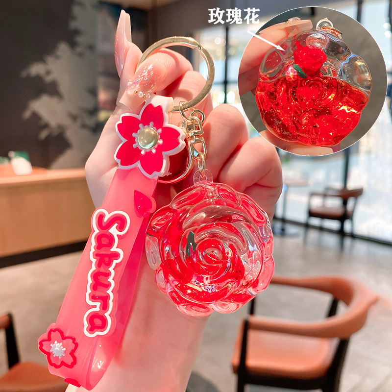 Iteret Celebrity Oil Doll Liquid Sad Bottle Keychai For Wome Exquisite Cute Cartoo Rose Pedat Backpack_voghion.com