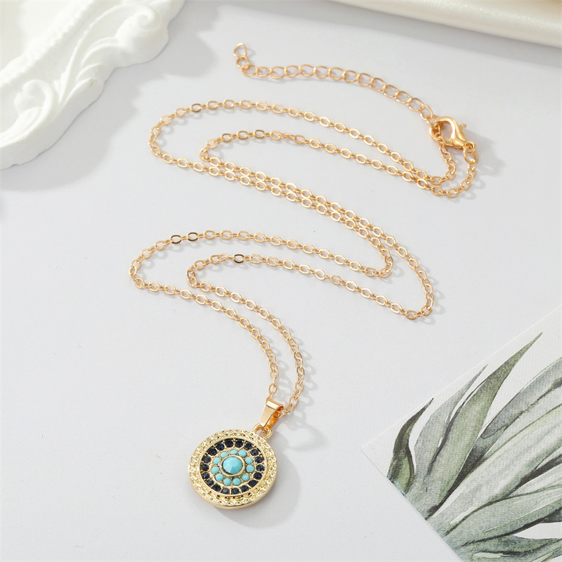 European retro alloy full diamond sun eye necklace trend collarbone chain wholesale