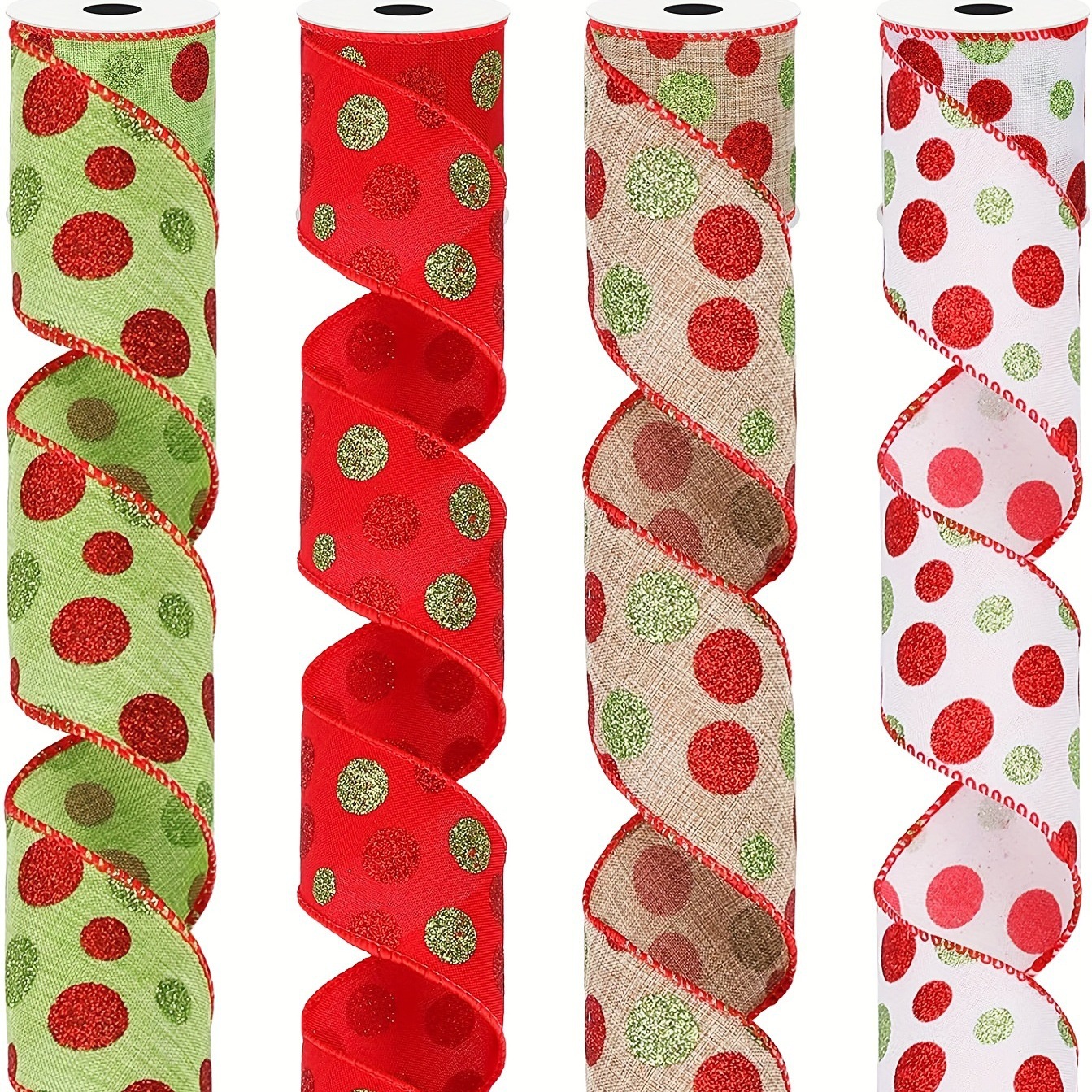 Fita de bolinhas de Natal DIY Embalagem artesanal Laço Fita de presente Decoração de Natal Suprimentos_voghion.com