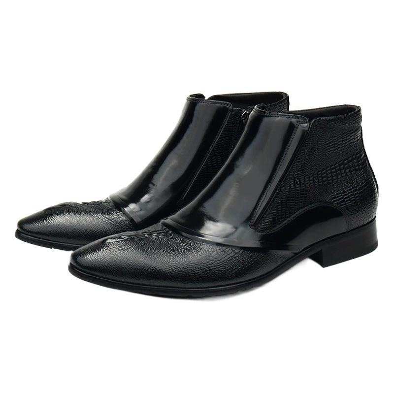 Мужские кожаные ботинки, высокий верх, острый носок, молния, Воловья кожа, большие размеры 45, британский стиль