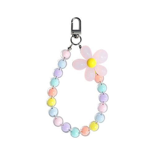 Floral Bead Necklace - Trendy and Fresh Macaron Color Phone Charm String Bead Pendant Chain Accessory