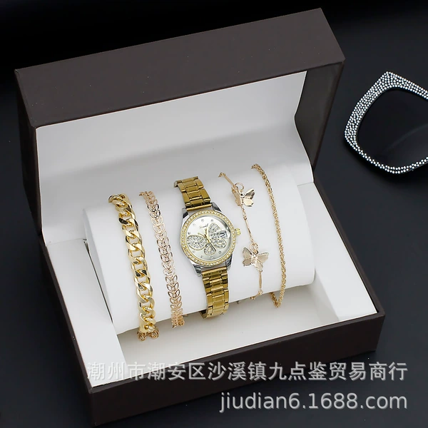 240102 butterfly white noodle gold belt watch+bracelet 4+box