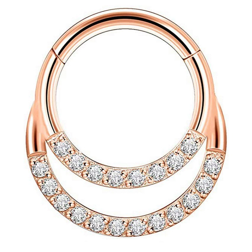 Nose Piercing Hoop, stainless steel with zirconia accents, 1.2×6–12 mm sizes