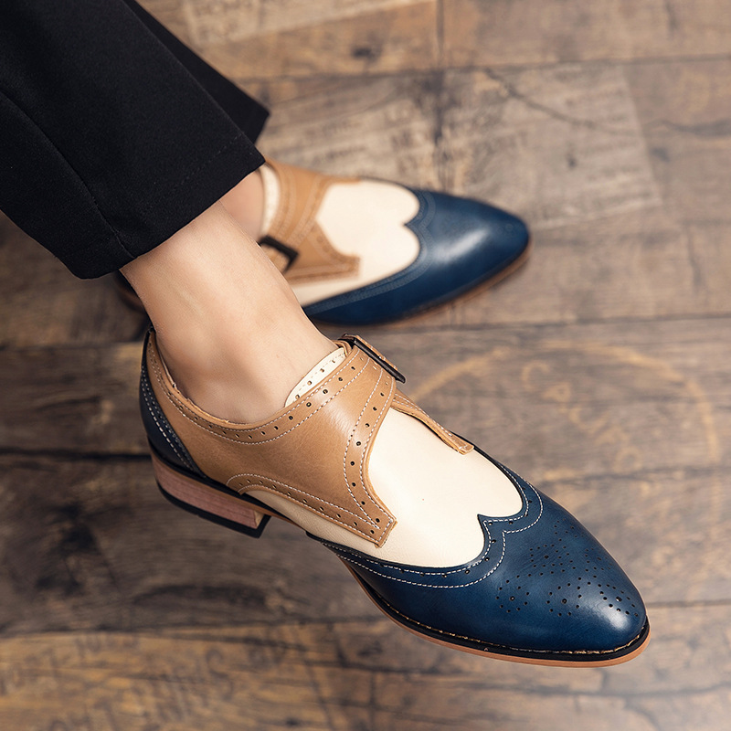 Zapatos de cuero transfronterizos de hombre, moda, desfile, zapatos casuales de punta, zapatos de boda de novio, zapatos de cuero grandes para hombres