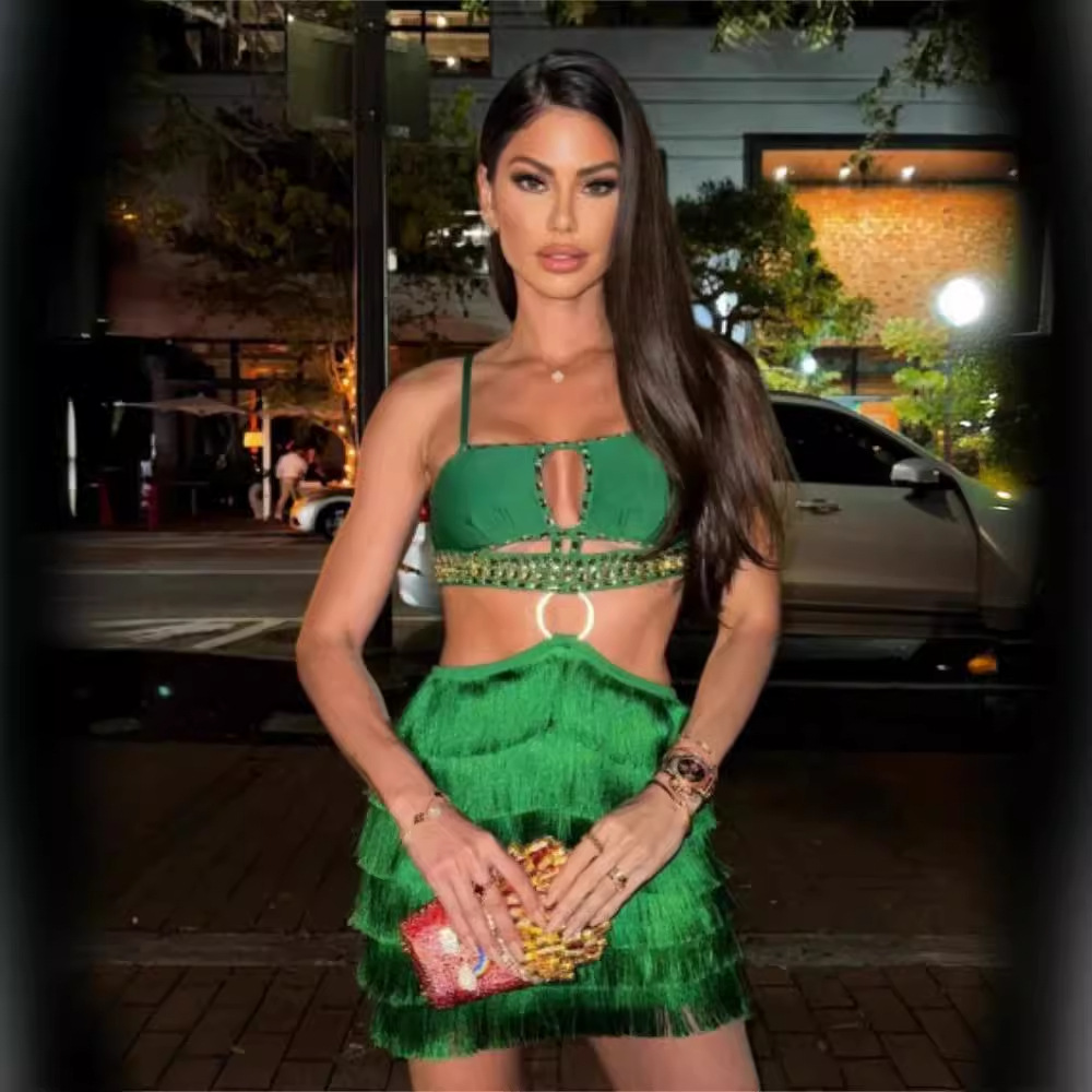 Cross-border Summer Sexy Hollow Exotic Tassel Sling dress Fashion Hot Vacation Party Dress