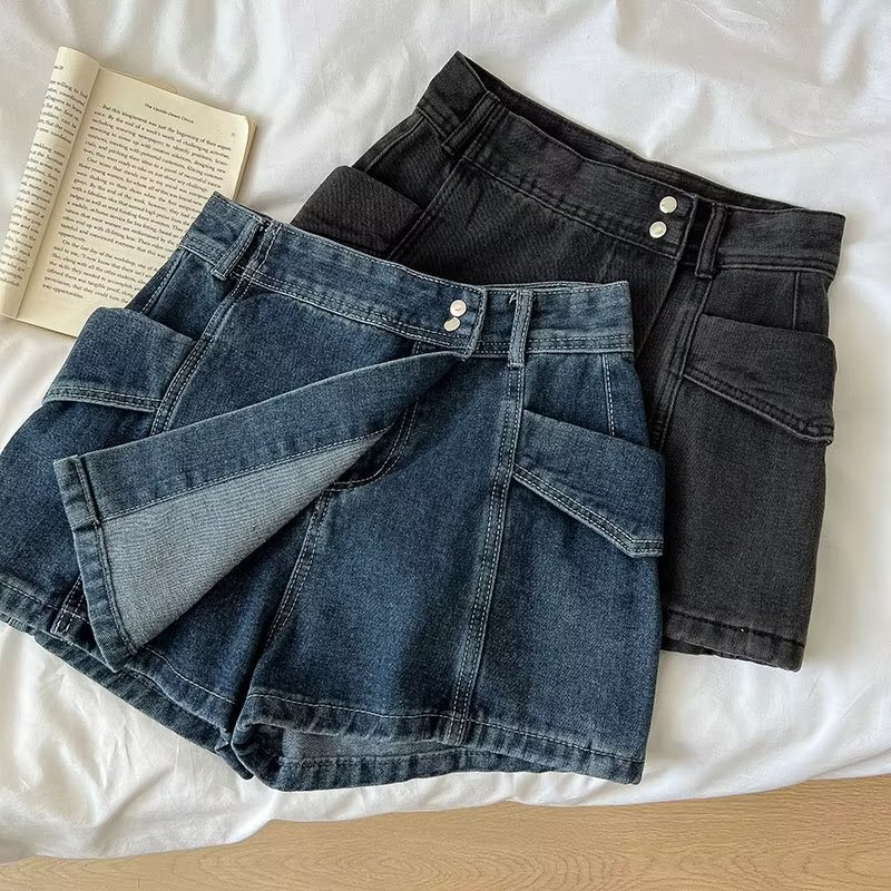 High-Waisted Denim A-Line Shorts for Women, Irregular Design, 2026 Summer New Style, Loose Fit, Slimming, Versatile, Trendy Skirt Shorts