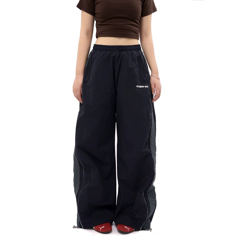 American-style design side-striped casual pants for women, summer sports style, quick-dry, straight-leg, wide-leg paratrooper pants American-style design side-striped casual pants for women, summer sports style, quick-dry, straight-leg, wide-leg paratrooper pants
